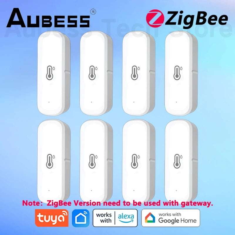 AUBESS Tuya Zigbee/Wifi Temperature Humidity Sensor Home Connected Thermometer Compatible with Smart Life Alexa Google Assistant