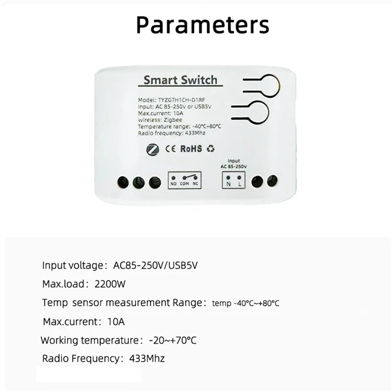 3CGRO-3X Tuya Smart Zigbee Switch with Temperature Sensor Passive Dry Contact Zigbee Relay Work with Home Assistant AC 85-250V
