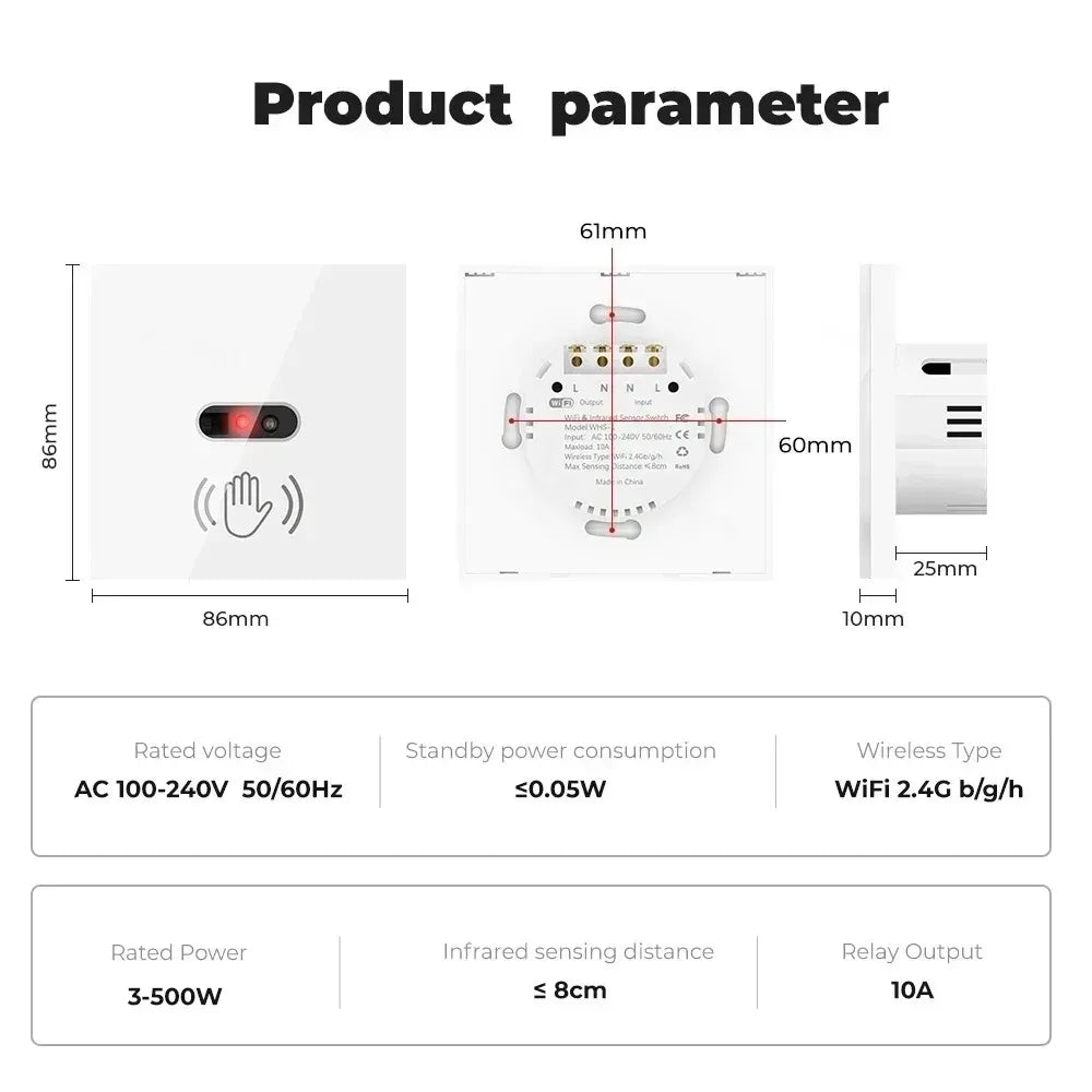 Wifi Infrared Sensor Wall Smart Switch Non-Contact Power Turn on the Light Power on off Lamp with Ewelik Salute Alexa Alice