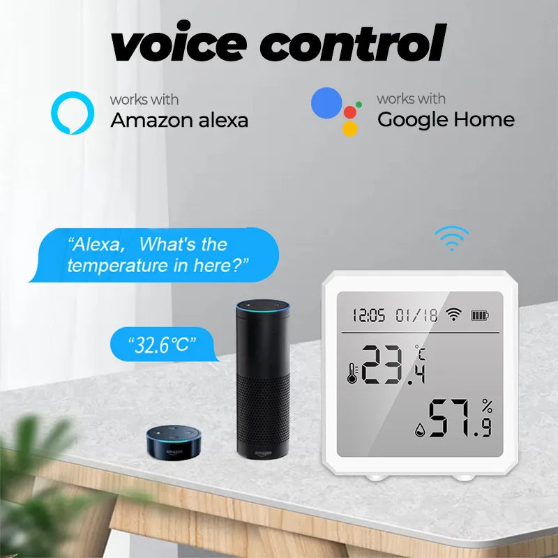 Tuya Smart Wifi/Zigbee Temperature and Humidity Sensor Indoor Hygrometer Thermometer with LCD Display Support Alexa Google Home