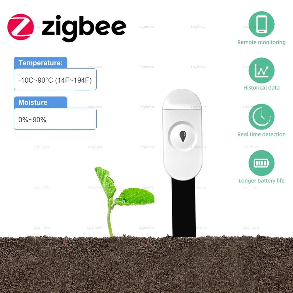 Zigbee Soil Tester Meter Humidity Temperature Moisture Sensor Hygrometer Garden Care Planting Humidity Detector Home Automation