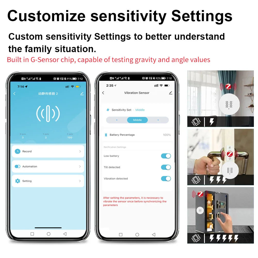 Tuya Zigbee Smart Vibration Tilt Sensor Real Time Remote Monitoring Door Window Detection Alarm Smart Home Security Protection