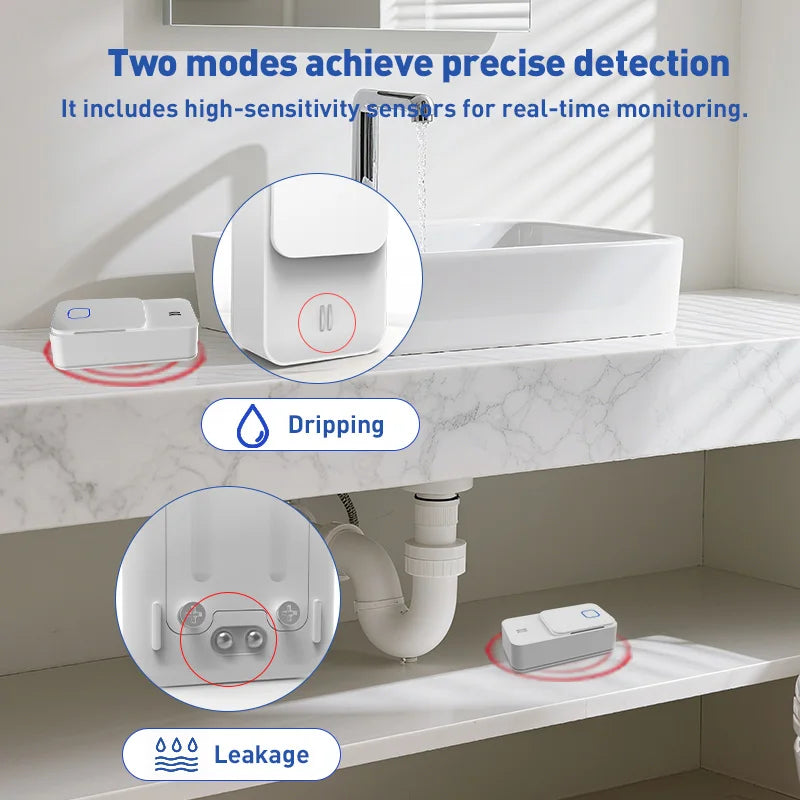 Tuya Zigbee Water Leak Sensor IP65 Rated Waterproof Remote Monitor Smart Life 90Db High-Volume Alarm Water Overflowing Detector