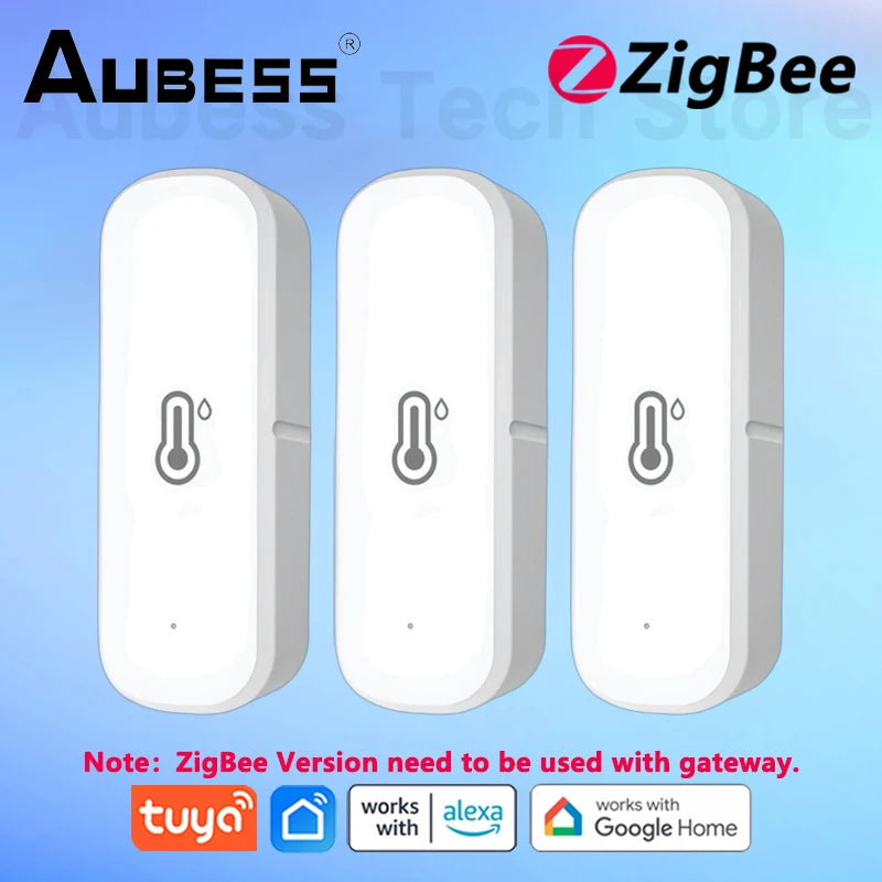 AUBESS Tuya Zigbee/Wifi Temperature Humidity Sensor Home Connected Thermometer Compatible with Smart Life Alexa Google Assistant