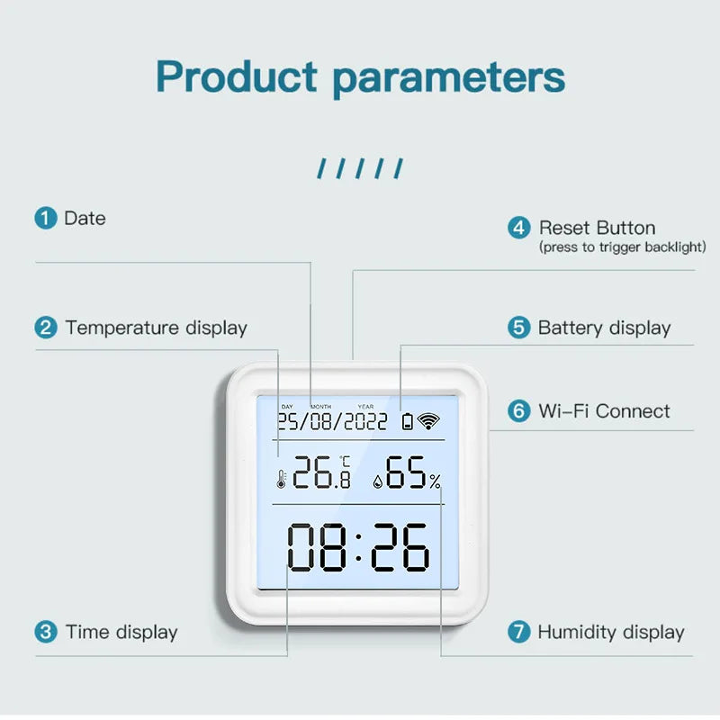 Tuya Smart Home Zigbee Humidity Sensor - Wireless Temperature and Humidity Sensor with Backlit Clock Function