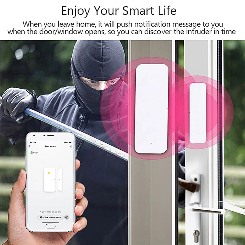 Graffiti Intelligent Zigbee Door Magnetic Detector Tuya Smart Linkage Window Magnetic Wireless Window Contact Anti-Theft Sensor