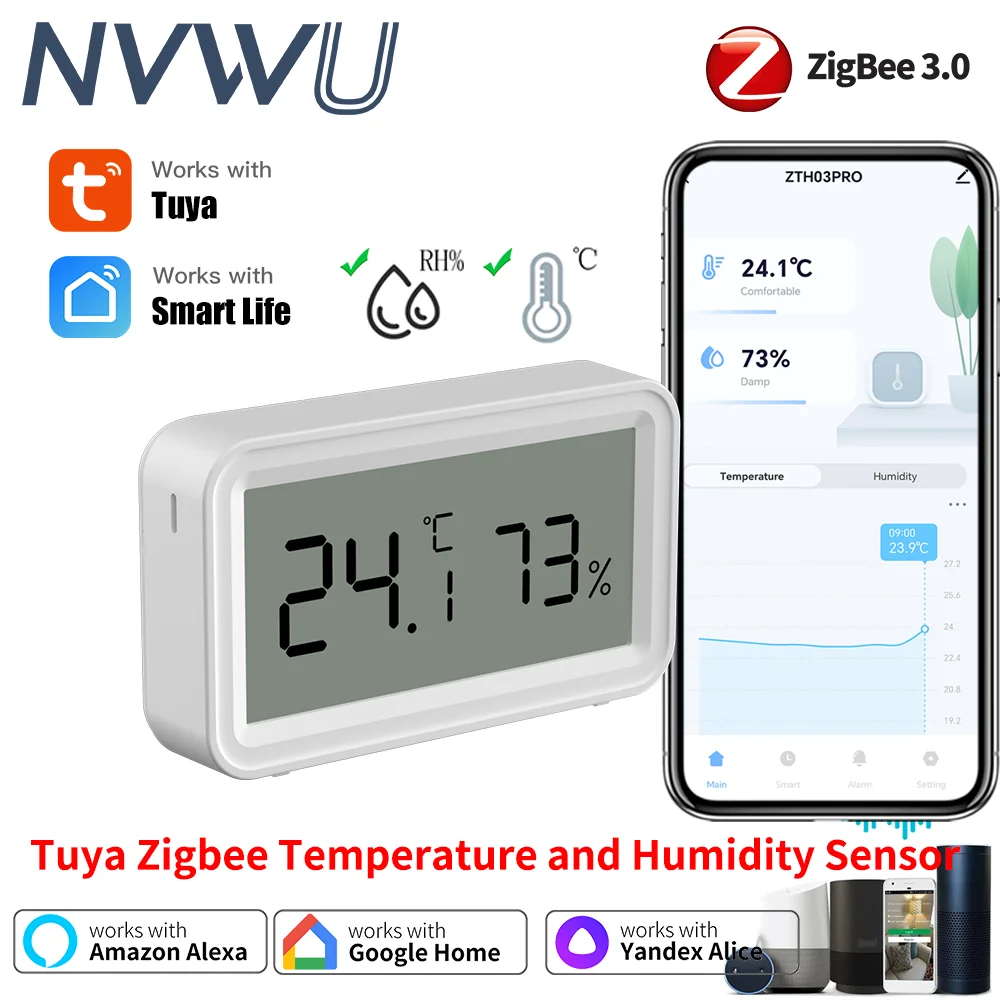 Tuya Zigbee 3.0 Temperature Humidity Sensor APP Remote Control Thermometer Hygrometer Work with Smartlife Alexa Zigbee2Mqtt ZHA