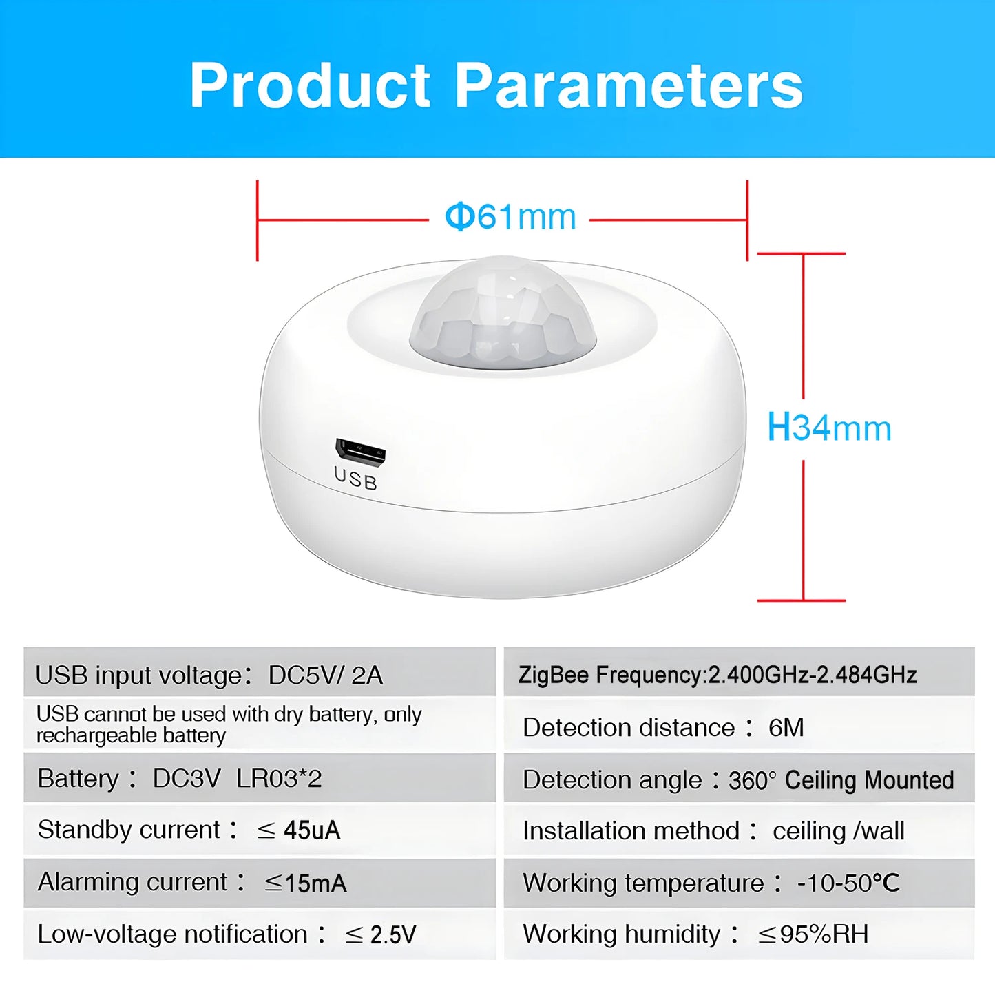 Ewelink Zigbee Smart Human Body Infrared Sensor PIR Motion Detect Sensor Smart Home Security Alarm Work with Alexa Google Home