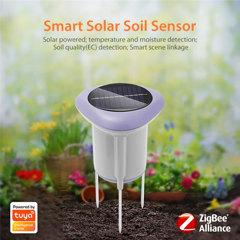 B50B-Tuya Smart Zigbee Solar Soil Sensor for Gardening Temperature and Humidity Meter APP Control Digital Soil Thermometer