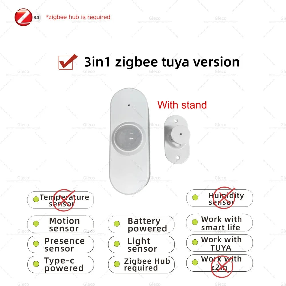 Zigbee Human Presence Sensor PIR Motion Detector Luminance Temperature Humidity Detection App Monitor for TUYA Smart Life Z2M