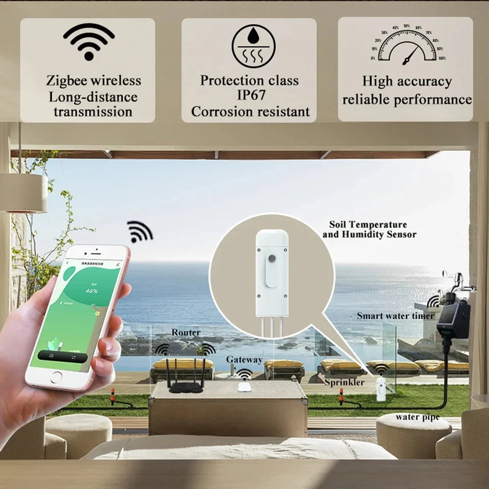 Zigbee Soil Tester Temperature and Humidity Meter Waterproof Tuya Thermohygrometer Garden Automation Irrigation Detector