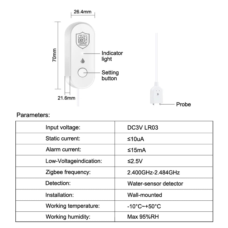 Zigbee Water Leakage Sensor Ewelink App Control Flood Overflow Leak Detector Kitchen Smart Home Security Alarm Work with Gateway