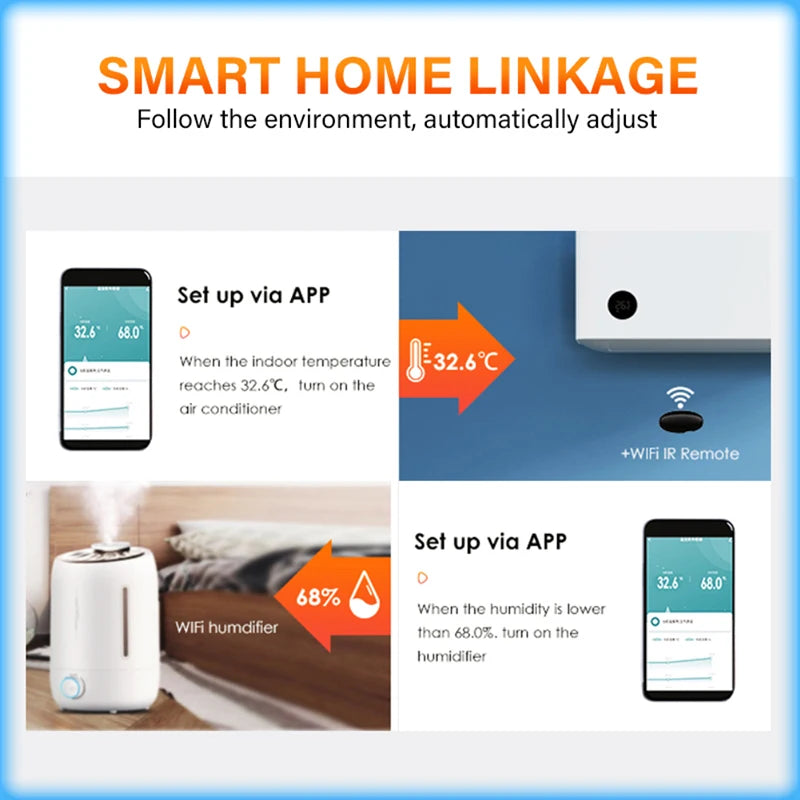 AUBESS Tuya Zigbee/Wifi Temperature Humidity Sensor Home Connected Thermometer Compatible with Smart Life Alexa Google Assistant