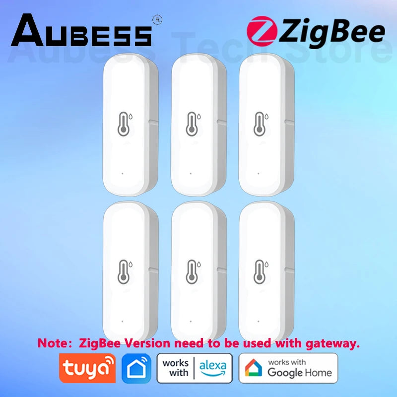 AUBESS Tuya Zigbee/Wifi Temperature Humidity Sensor Home Connected Thermometer Compatible with Smart Life Alexa Google Assistant