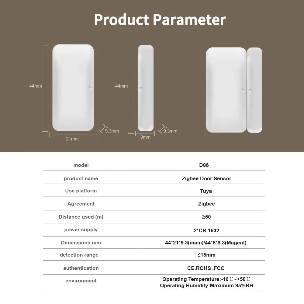 Tuya Zigbee Wireless Door Windows Sensor Mini Smart Home Wireless Door Detector Door Open Closed Alarm System for Alexa