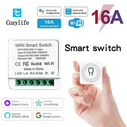 Cozylife Mini Wifi Smart Switch 16/20A Relay for Alexa and Google Home App Remote & Voice Control DIY Mode Timer Home Automation