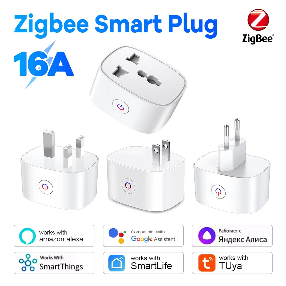EU US UK Plug Zigbee Smart Plug 16A Energy Monitor Remote Control Timer Alexa Google Home for Electrical Sockets with Control