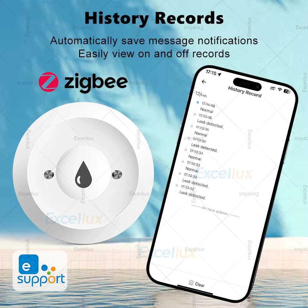 Ewelink Zigbee 3.0 Water Sensor Alarm Water Flood Leak Detector Remote Monitoring Overflow Security Alarm System Support ZHA Z2M