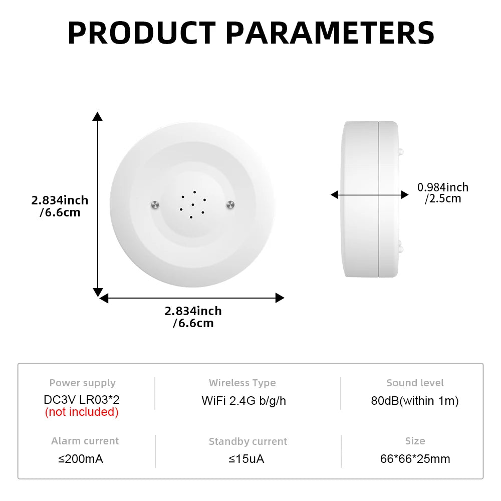 Tuya Wifi/Zigbee Water Leak Sensor Flood Leakage Detector with Sound Alarm 80Db and IP55 Waterproof Water Sensor Remote Monitor