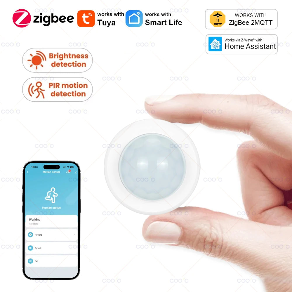 Tuya Zigbee 3.0 Motion Sensor with Pir + Lux Detection Infrared Human Body Infrared Sensor anti Theft Security Detector Sensor