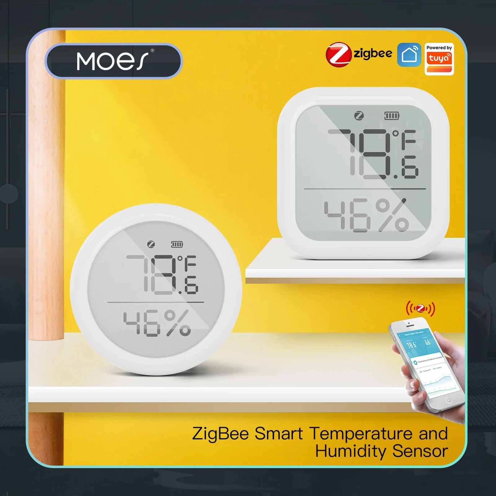 Tuya Zigbee Smart Home Temperature and Humidity Sensor with LED Screen Works with Google Assistant and Tuya Zigbee Hub