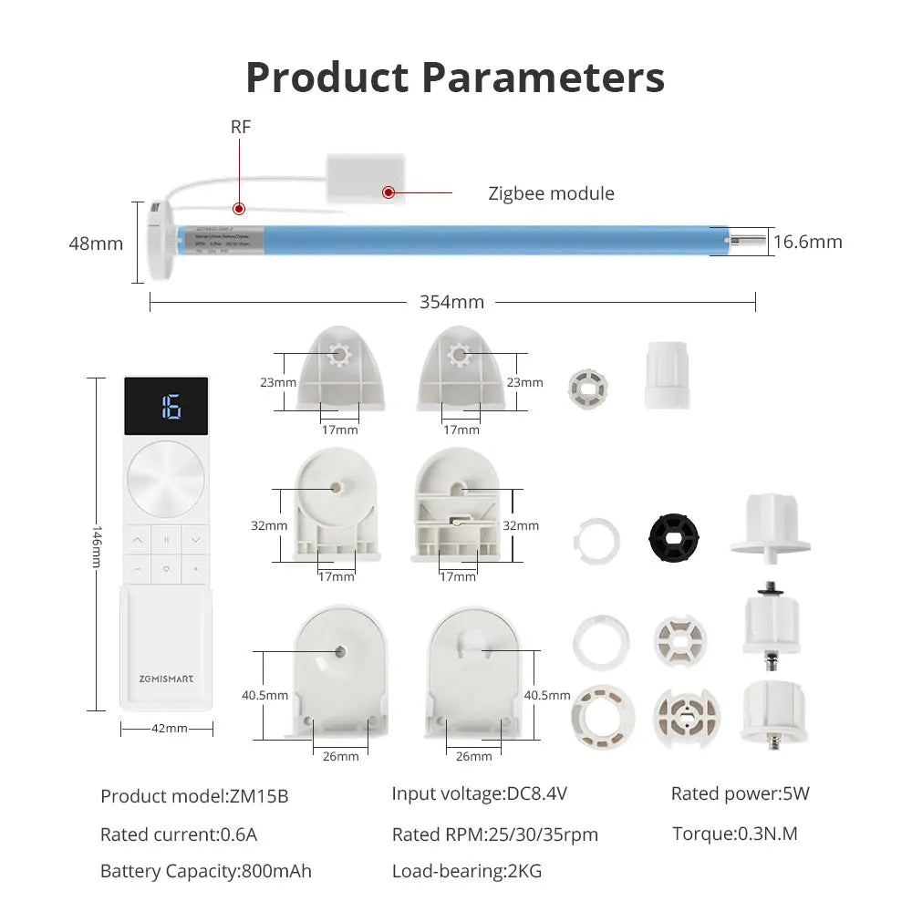 Zigbee Rechargeable Roller Shade Blinds Motor for 17 20 25 28Mm Tube Smart Curtain Engine Works with Tuya Smart Life