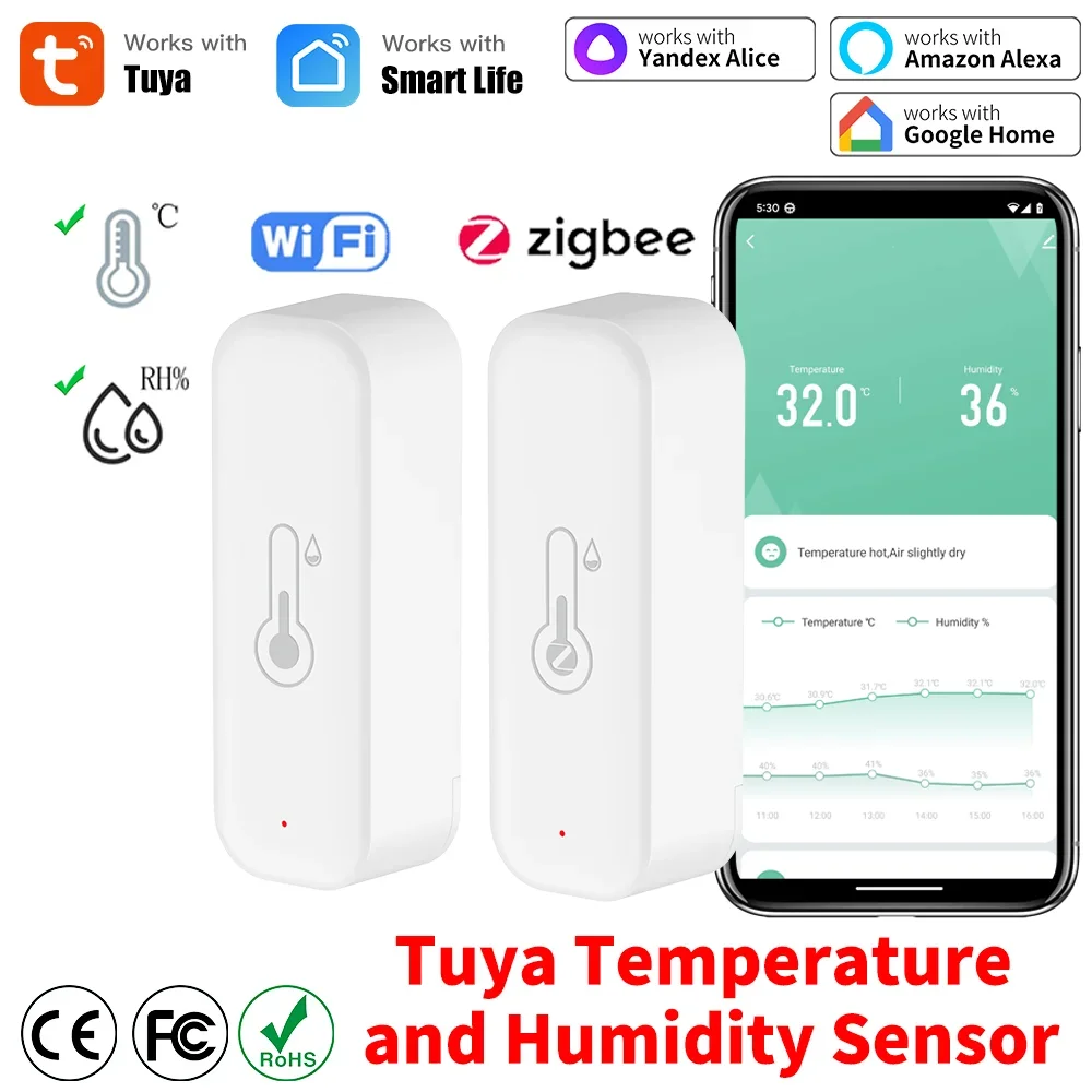 Tuya Zigbee 3.0 Temperature and Humidity Smart Home Thermometer Hygrometer APP Remote Alarm Work with Alexa Google Home