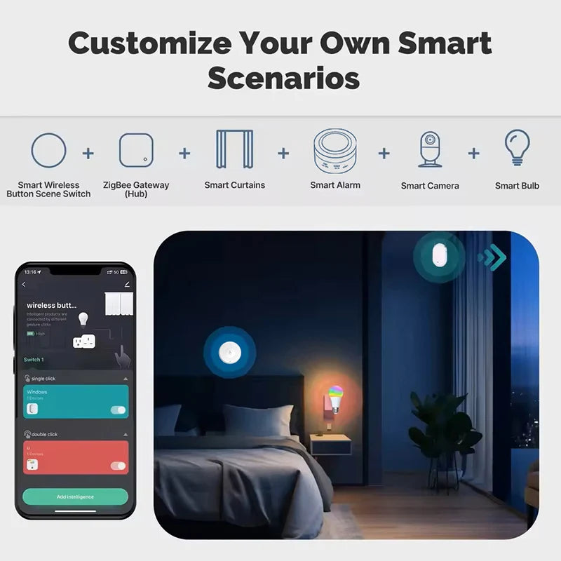 Rechargeable Tuya Zigbee Smart Push Button Wireless Switch Remote Control Automation Scenario Switch Work with Zigbee Gateway