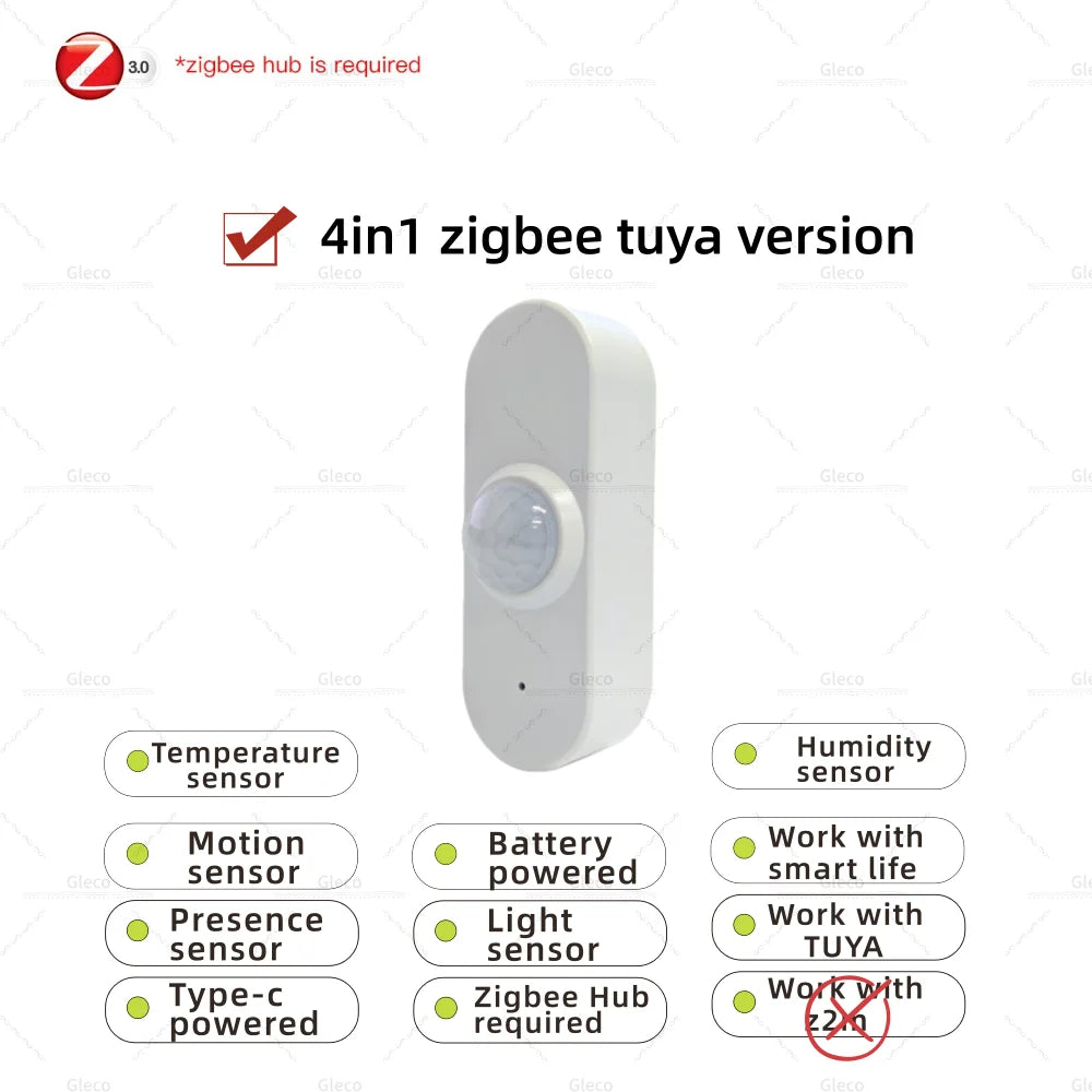 Zigbee Human Presence Sensor PIR Motion Detector Luminance Temperature Humidity Detection App Monitor for TUYA Smart Life Z2M