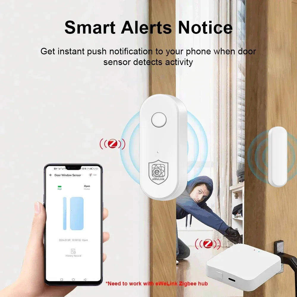 Smart Home Zigbee Door Sensor Window Open Closed Detector Security Alarm Ewelink APP Control Work with Hub Support Alexa Google