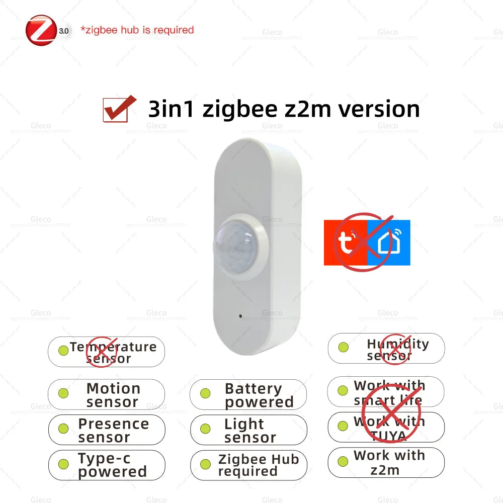 Zigbee Human Presence Sensor PIR Motion Detector Luminance Temperature Humidity Detection App Monitor for TUYA Smart Life Z2M