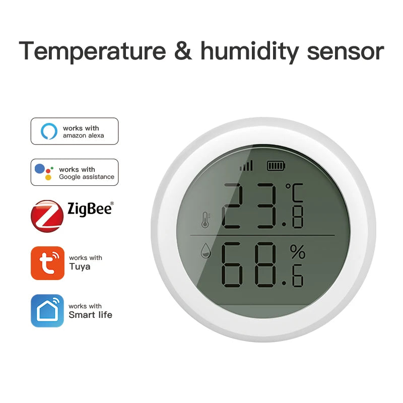 Tuya Zigbee Smart Temperature and Humidity Sensor Home Indoor Thermometer with LCD Display Google Home Alexa Echo Voice Control