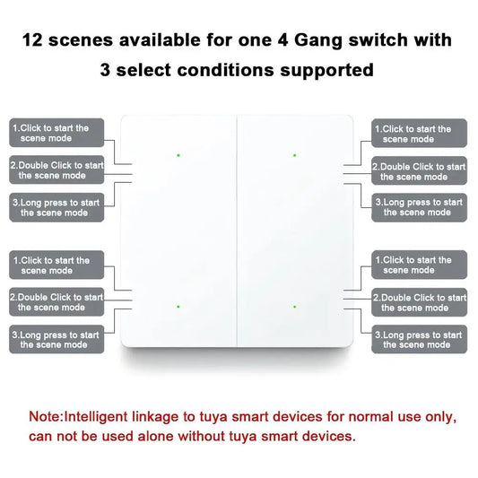 Smart Zigbee Scene Switch 4 Gang 12 Scene Switch Push Button Smart Life Controller Works with 2MQTT and Zigbee Gateway