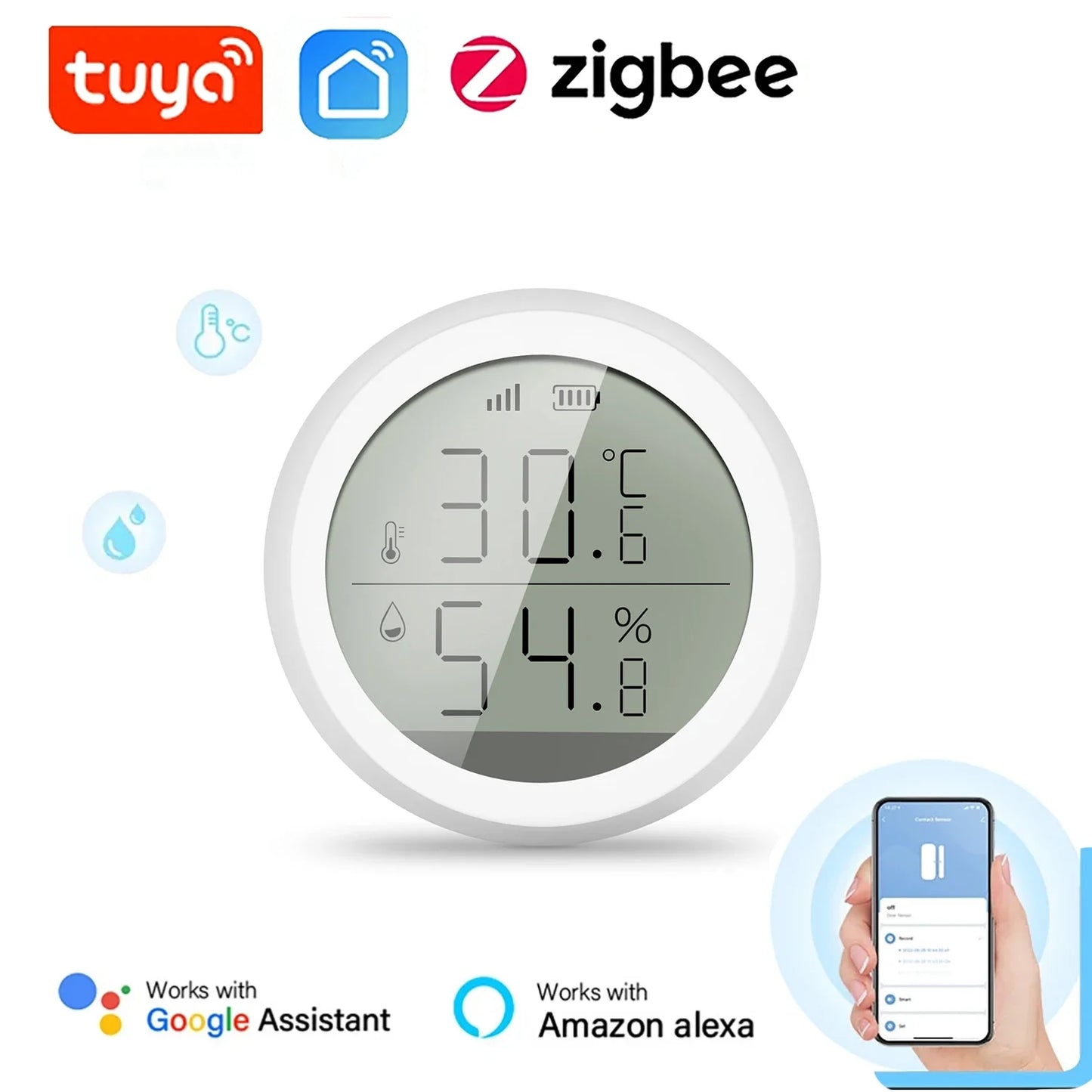 Tuya Wifi/Zigbee Temperature and Humidity Sensor Indoor Smart Thermometer Hygrometer Detector Work with Alexa Google Home Alice