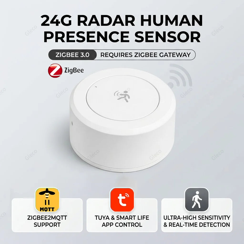 Zigbee 24G Mmwave Radar Presence Sensor Human Detector Motion/Static Detection for Tuya Z2M Smart Home Security Automation Alarm