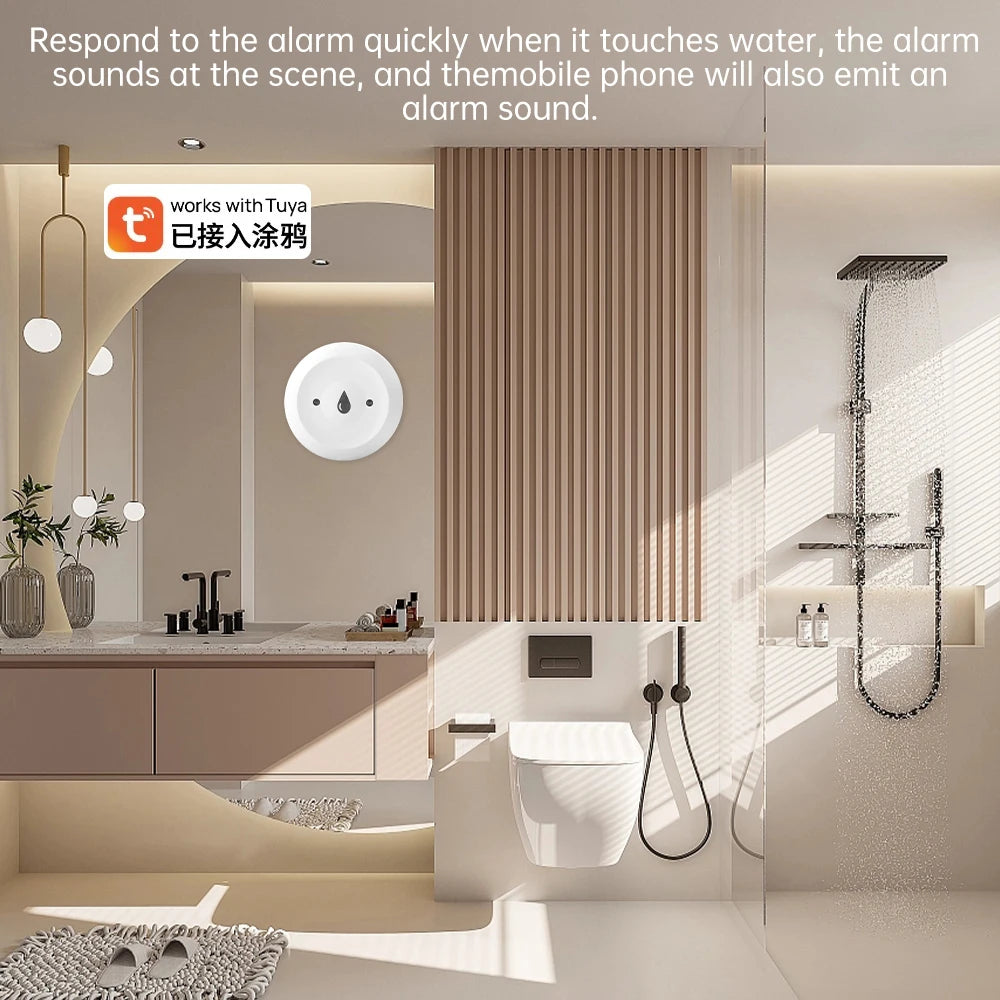 Tuya Zigbee Water Leak Detector Water Flood Sensor Smart Life App Alert Overflow Water Leakage Sensor for Kitchen/Bathroom