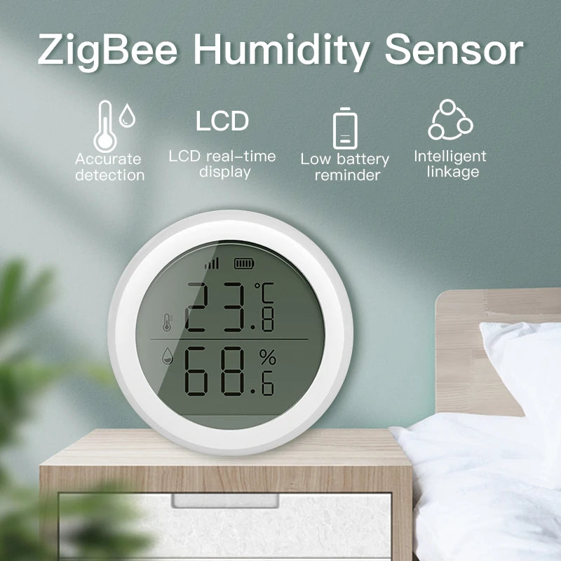 Tuya Zigbee Smart Temperature and Humidity Sensor Home Indoor Thermometer with LCD Display Google Home Alexa Echo Voice Control