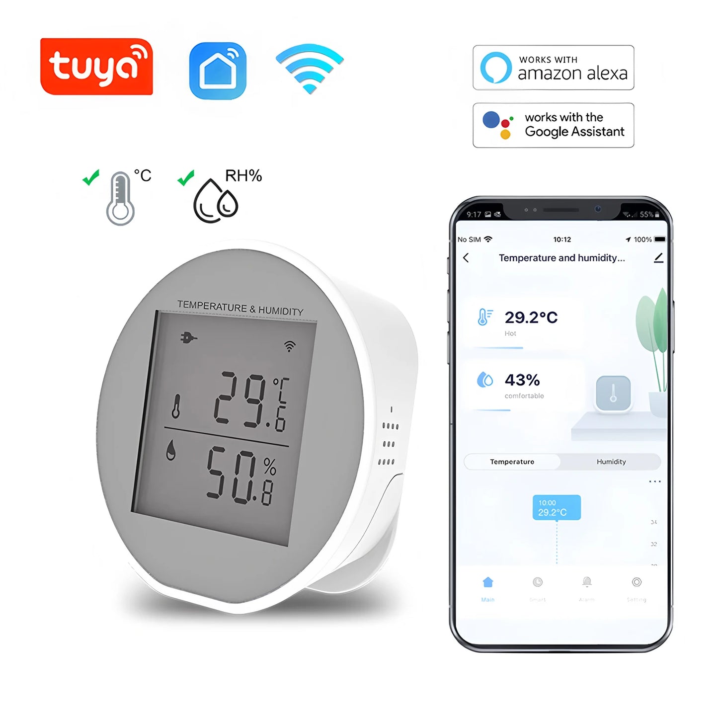 Tuya Smart Wifi & Zigbee Temperature Humidity Sensor Indoor Hygrometer Thermometer Detector Alarm LCD Support Alexa Google Home
