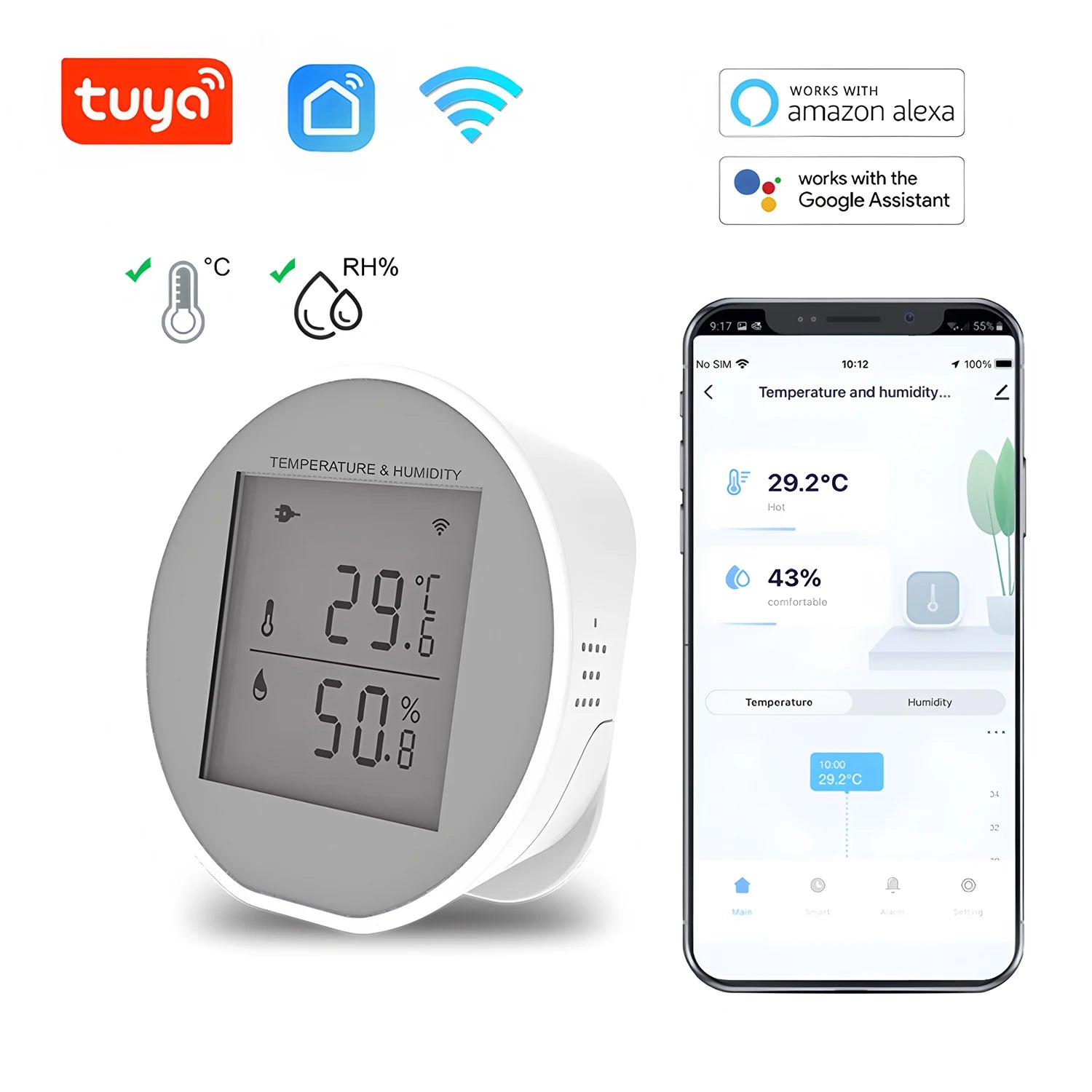 Tuya Smart Wifi & Zigbee Temperature Humidity Sensor Indoor Hygrometer Thermometer Detector Alarm LCD Support Alexa Google Home