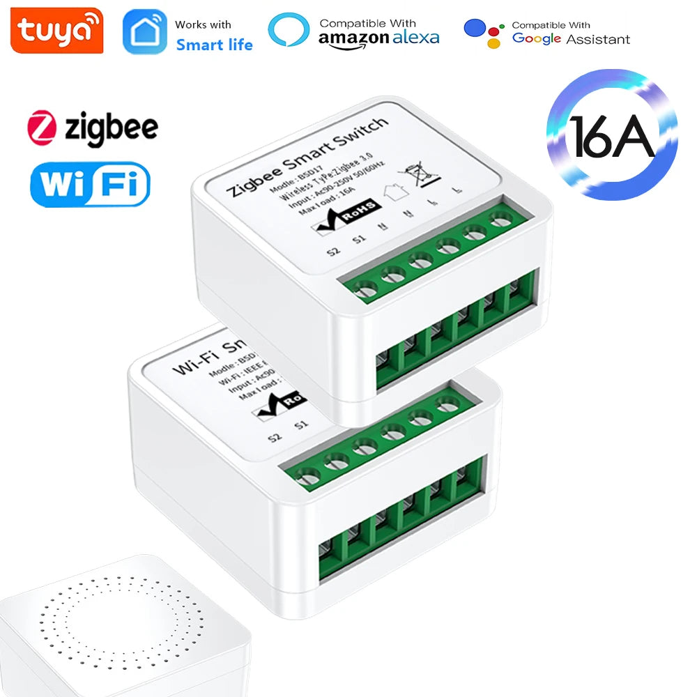 Tuya 16A WIFI Zigbee 3.0 Mini Smart Life APP Remote DIY Timing Relay Wireless Control with Alice, Alexa, Google Assistant