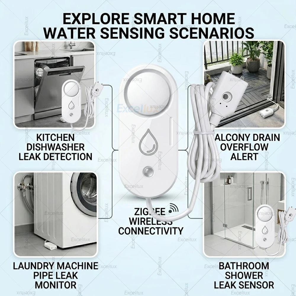 Tuya Zigbee Water Leak Detector 110Db Siren Alarm Alert Flood Water Leakage Sensor for Kitchen/Bathroom Support Smart Life Z2M