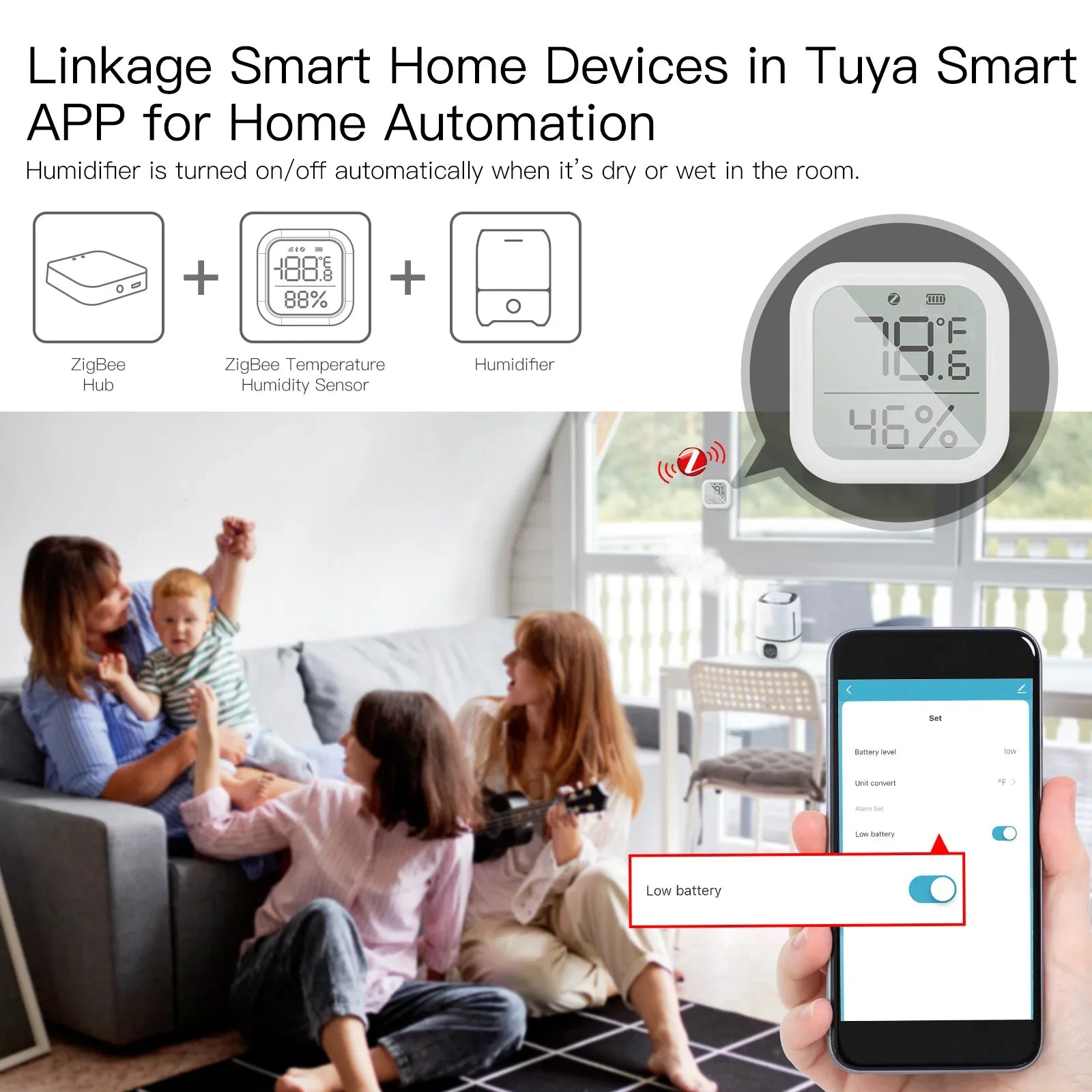 Tuya Zigbee Smart Home Temperature and Humidity Sensor with LED Screen Works with Google Assistant and Tuya Zigbee Hub