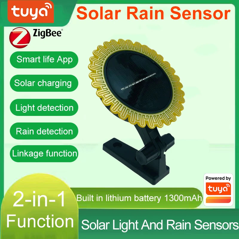 Tuya Smart Zigbee Light and Rain Sensor 2-In-1 Function, Built-In Lithium Battery , Light and Rainwater Detection Smart Life App