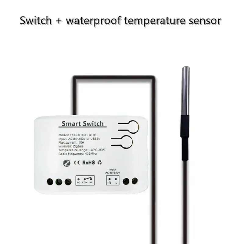 3CGRO-3X Tuya Smart Zigbee Switch with Temperature Sensor Passive Dry Contact Zigbee Relay Work with Home Assistant AC 85-250V