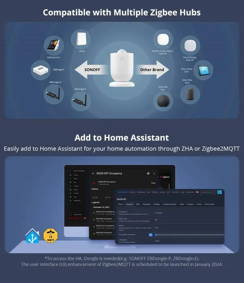 SNZB-03P Zigbee Pir Motion Sensor Light Detection Home Security Automation Alarm via Ewelink Alexa Google Home Assistant