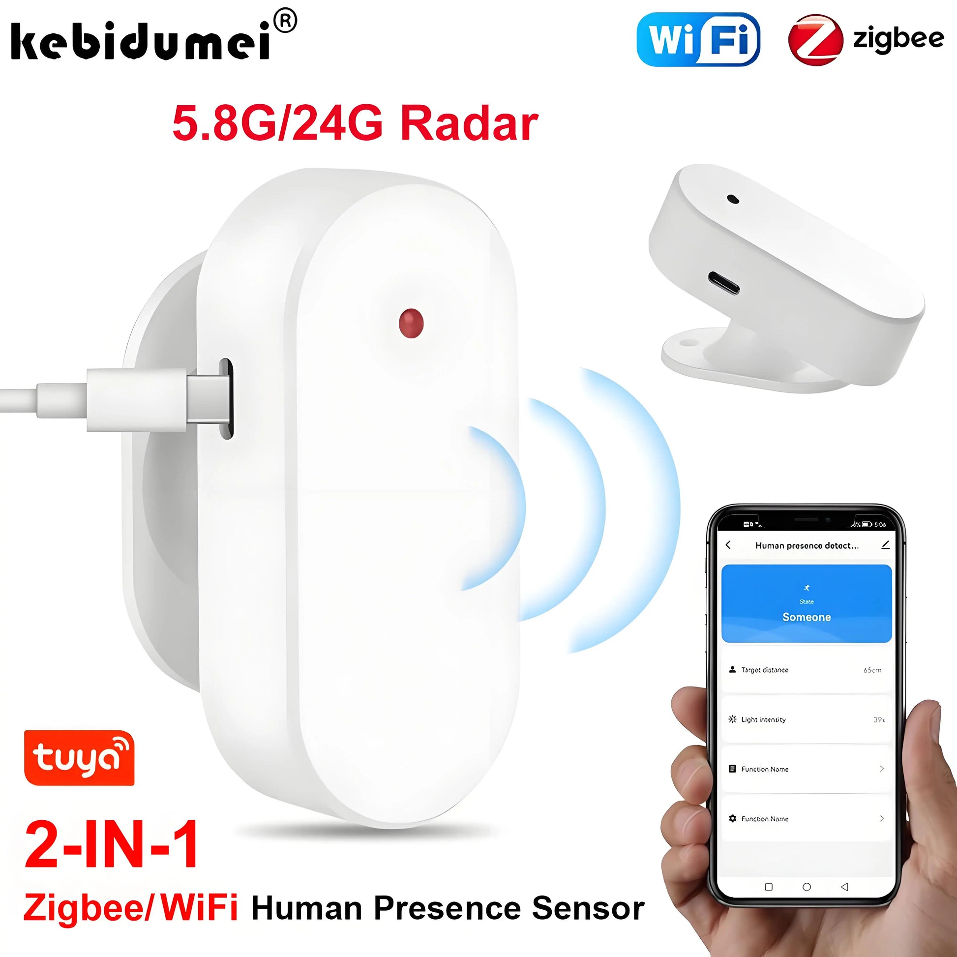 2-IN-1 Tuya Wifi Zigbee Human Presence Detector 5.8G/24G Radar Distance Detection Smart Human Body PIR Sensor for Home Assistant