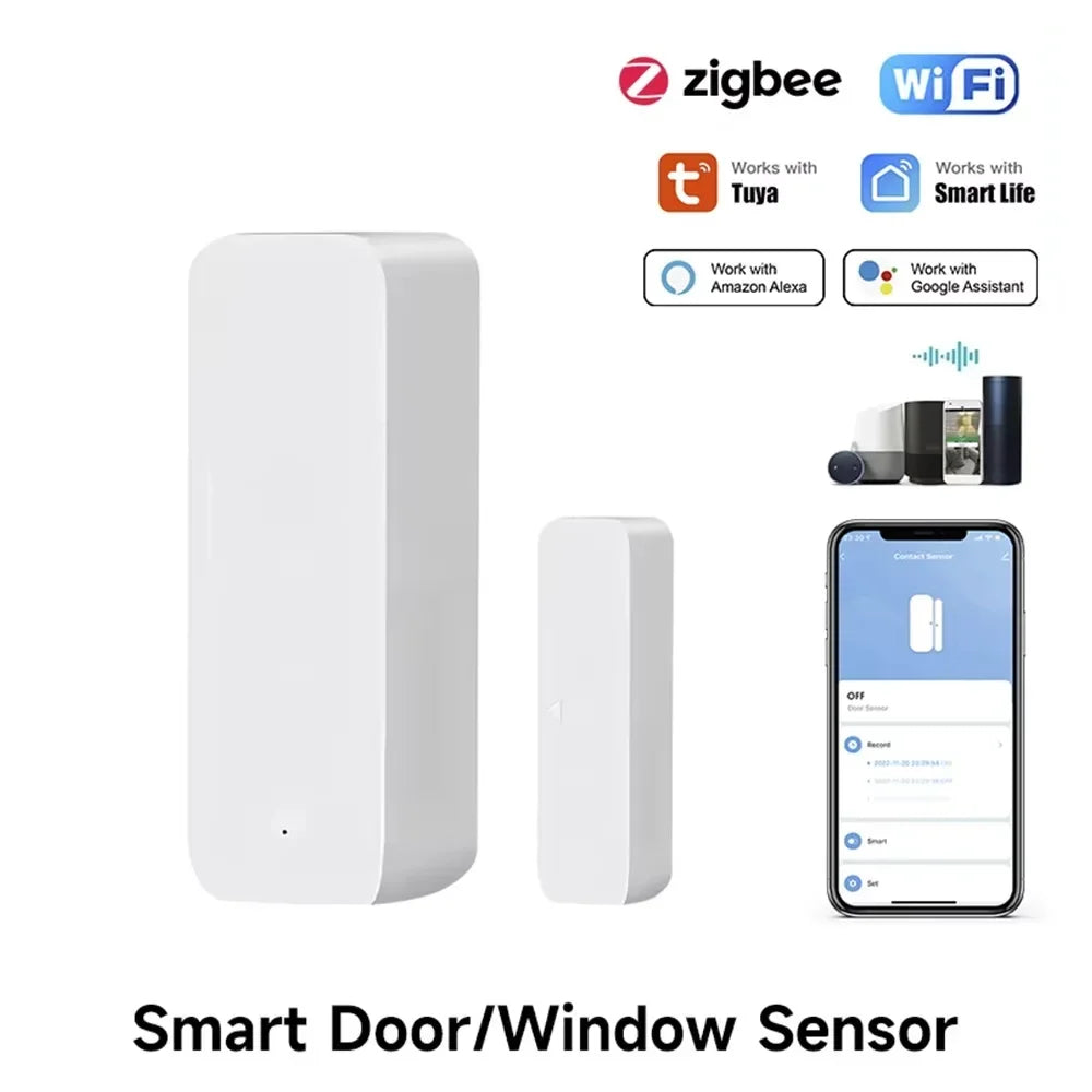 Tuya Wifi Zigbee Smart Door Sensor Wireless Window Detector Home Security Remote Control Compatible Alexa Google Smart Life App