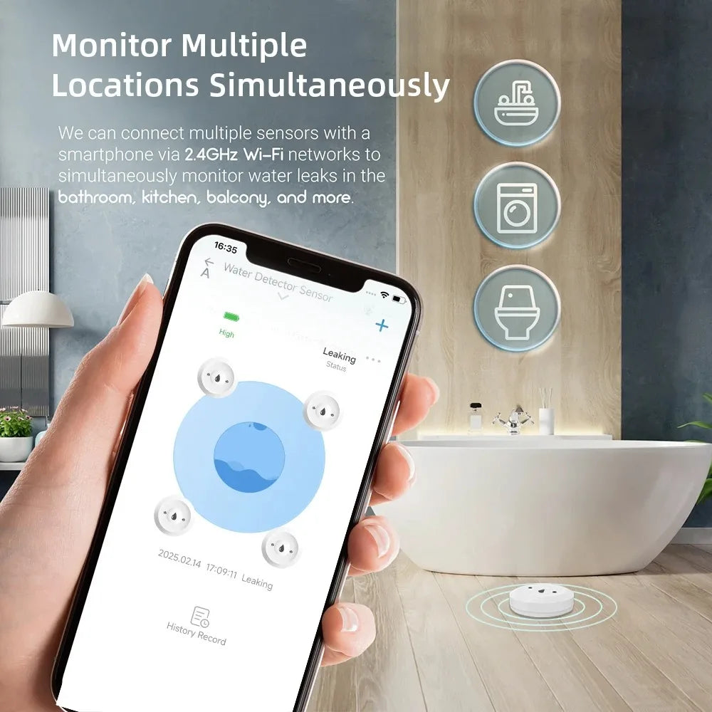 Ewelink Smart Zigbee Water Sensor Flood Leak Detector Remote Monitoring for Bathroom/Kitchen Support Home Assistant Zigbee2Mqtt