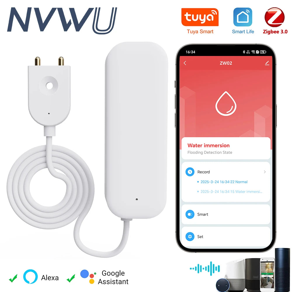 Tuya Zigbee 3.0 Water Leakage Sensor APP Remote Control Work with Alexa Smart Life Yandex Alice