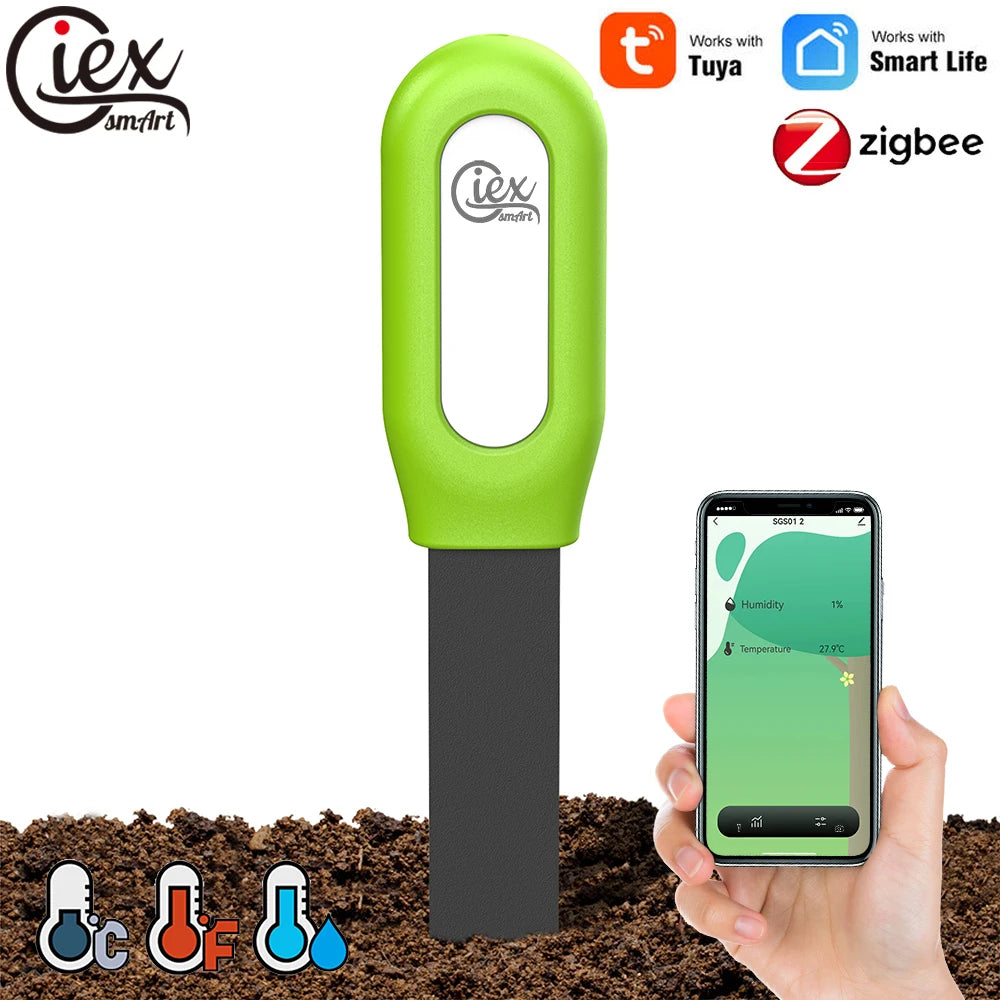 WiFi & Zigbee Capacitive Soil Moisture Sensor, Plant Moisture Meter Temperature Tester Compatible with TUYA